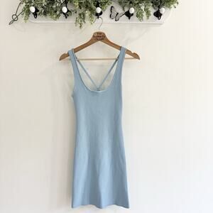 Zara Ribbed Pastel Blue Mini Dress Fitted Medium 10-8078